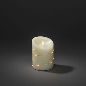 Creme vokslys 14 x 10 cm med 15 amber LED og 3D flamme