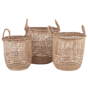 S/3 OPEN WEAVE SEAGRASS ROUND HANDLED BASKETS