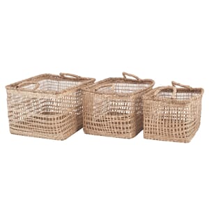 S/3 OPEN WEAVE SEAGRASS OBLONG HANDLED BASKETS