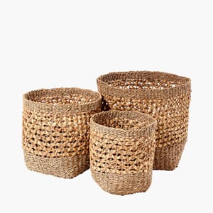 WOVEN NATURAL SEAGRASS AND WATER HYACHINT S/3 TALL ROUND