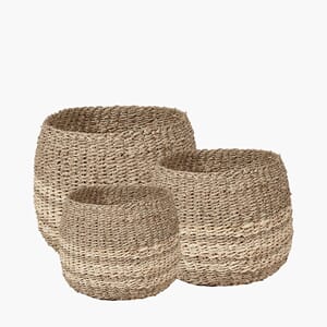 NATURAL WOVEN S/3 SEAGRASS AND PALM LEAF BASKETS