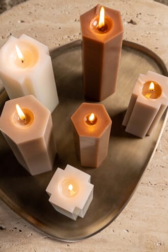 CANDLE HEXAGON BROWN S