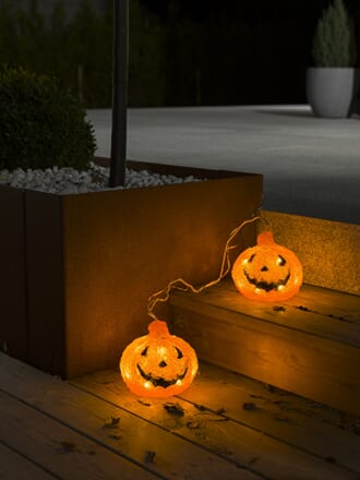 Halloween dekor 2 gresskar og 24 varmhvite LED
