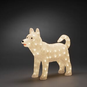 Hund i akryl 43 cm med varmhvite LED