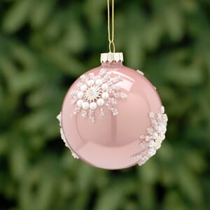 8 cm rosa glasskule med perledekor