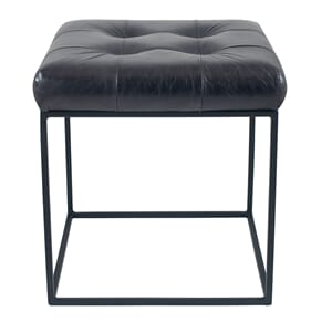 ARLO STEEL GREY LEATHER & IRON BUTTONED STOOL