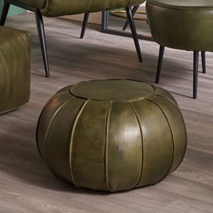 GIONA GREEN LEATHER ROUND POUFF